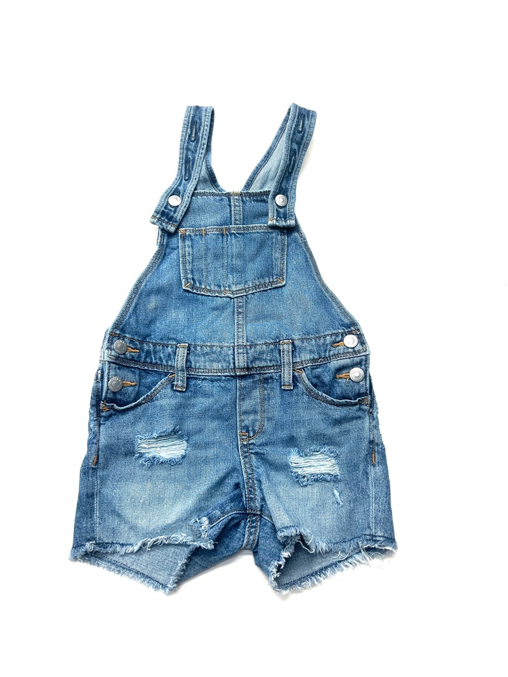 Old Navy Denim Blue Distressed Kids Overall Shorts Shortall